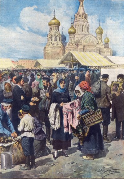 Baratto in Russia dopo il crollo della valuta a seguito della Rivoluzione Russa, illustrazione da 